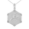Sterling Silver Firefighter Hexagon Diamond Pendant Necklace