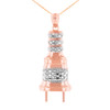 Rose Gold Electric Plug Diamond Cut Textured Pendant Necklace