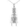 White Gold Electric Plug Diamond Cut Textured Pendant Necklace