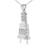 Sterling Silver Electric Plug Diamond Cut Textured Pendant Necklace