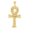 Yellow Gold Textured Ankh Egyptian Cross Pendant Necklace