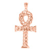 Rose Gold Textured Ankh Egyptian Cross Pendant Necklace