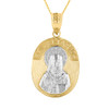 Two Tone Yellow Gold Saint Nectarios of Aegina Greek Orthodox Engravable Pendant Necklace