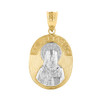 Two Tone Yellow Gold Saint Nectarios of Aegina Greek Orthodox Engravable Pendant Necklace