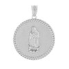 Sterling Silver Cuban Link Framed Virgen de Guadalupe Circle Medallion Pendant Necklace (1.18")