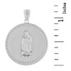 Sterling Silver Cuban Link Framed Virgen de Guadalupe Circle Medallion Pendant Necklace (1.18")
