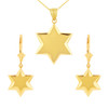 14K Solid Yellow Gold Star Pendant Necklace Earring Set