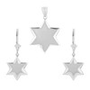 14K Solid White Gold Star Pendant Necklace Earring Set