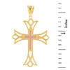 Two Tone Solid Yellow & Rose Gold Layered Cutout Cross Pendant Necklace  (1.82")