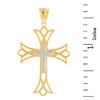 Two Tone Solid Yellow & White Gold Layered Cutout Cross Pendant Necklace  (1.82")