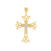 Two Tone Solid Yellow & White Gold Layered Cutout Cross Pendant Necklace  ( 1.27")