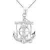 White Gold Mariners Anchor Crucifix Pendant Necklace