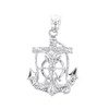 White Gold Mariners Anchor Crucifix Pendant Necklace