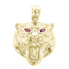 Yellow Gold Roaring Bengal Tiger With Red CZ Eyes Pendant Necklace