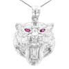 Sterling Silver Roaring Bengal Tiger With Red CZ Eyes Pendant Necklace