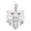 Sterling Silver Roaring Bengal Tiger With Red CZ Eyes Pendant Necklace