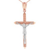 Two Tone Solid Rose Gold Passion Cross Crucifix Pendant Necklace 1.63"( 41 mm)