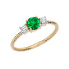 Dainty Yellow Gold Emerald and White Topaz Rope Design Engagement/Promise Ring