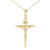 Solid Yellow Gold INRI Christ Passion Cross Crucifix Pendant Necklace  1.2" (32  mm)