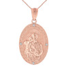 Solid Rose Gold Saint Joseph Diamond Oval Medallion Pendant Necklace 1.16" (29 mm)