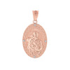 Solid Rose Gold Saint Joseph Diamond Oval Medallion Pendant Necklace 1.02"  (25  mm)