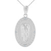 Sterling Silver Archangel Saint Gabriel CZ Oval Medallion Pendant Necklace 1.19" (  30 mm)