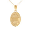 Solid Yellow Gold Archangel Saint Gabriel Diamond Oval Medallion Pendant Necklace  1.02" (25 mm)