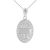 Solid White Gold Archangel Saint Gabriel Diamond Oval Medallion Pendant Necklace  1.02" (25 mm)