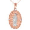 Two Tone Solid Rose Gold Saint Patrick Diamond Oval Medallion Pendant Necklace 1.19" (30 mm)