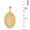 Solid Yellow Gold Saint Patrick Diamond Oval Medallion Pendant Necklace 1.03" ( 26 mm)