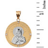 Two Tone Solid Yellow Gold Greek Orthodox Saint Nectarios of Aegina Engravable Diamond Medallion Pendant Necklace  1.01" (25 mm)
