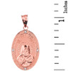 Solid Rose Gold Greek Orthodox Saint Nectarios of Aegina Engravable Diamond Medallion Oval Pendant Necklace  1.18" (29 mm)