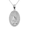 Solid White Gold Greek Orthodox Saint Nectarios of Aegina Engravable Diamond Medallion Oval Pendant Necklace  1.18" (29 mm)