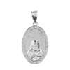 Solid White Gold Greek Orthodox Saint Nectarios of Aegina Engravable Diamond Medallion Oval Pendant Necklace  1.18" (29 mm)