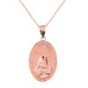 Solid Rose Gold Greek Orthodox Saint Nectarios of Aegina Engravable Diamond Medallion Oval Pendant Necklace  1.00" (25 mm)