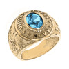 Solid Yellow Gold United States Navy Men's CZ Birthstone Ring