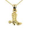 Solid Yellow Gold Cowboy Boot Charm Pendant Necklace