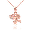 Rose Gold CZ Studded Angel Cherub Charm Pendant Necklace