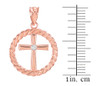 Rose Gold Cross with Diamond Circle Rope Pendant Necklace