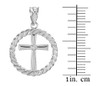 925 Sterling Silver Cross with CZ Circle Rope Pendant Necklace