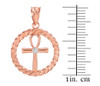 Rose Gold Roped Circle Egyptian Ankh Cross with Diamond Pendant Necklace