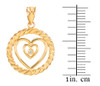 Gold Roped Circle Double Heart with Diamond Pendant Necklace