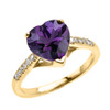 Yellow Gold Solitaire Heart Amethyst and Diamond Engagement Proposal Ring