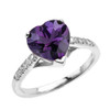 White Gold Solitaire Heart Amethyst and Diamond Engagement Proposal Ring
