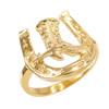 Gold Horseshoe with Cowboy Boot Men's Ring