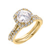 Beautiful Dainty Yellow Gold 3 Carat Halo Solitaire CZ Engagement Wedding Ring Set