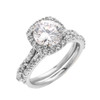 Beautiful Dainty White Gold 3 Carat Halo Solitaire CZ Engagement Wedding Ring Set