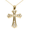 Yellow Gold Elegant Diamond Cross Pendant Necklace