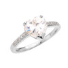 White Gold Dainty Heart Cubic Zirconia Solitaire Proposal Ring