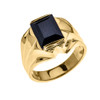Men's Yellow Gold 4 Carat Black Onyx Bold Solitaire Ring